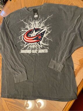 Blue 84 Columbus Blue Jackets Gray Long Sleeve Tee with Lightning Logo